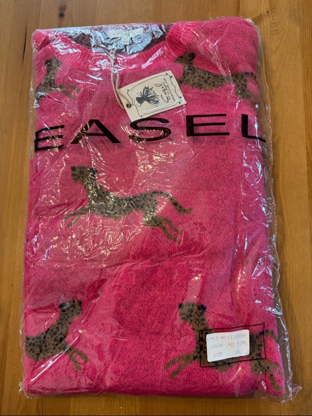 NWT! Easel Gorgeous Pink Sweater with Running Cheetah Motif Plus 1X, 3X - Picture 12 of 12